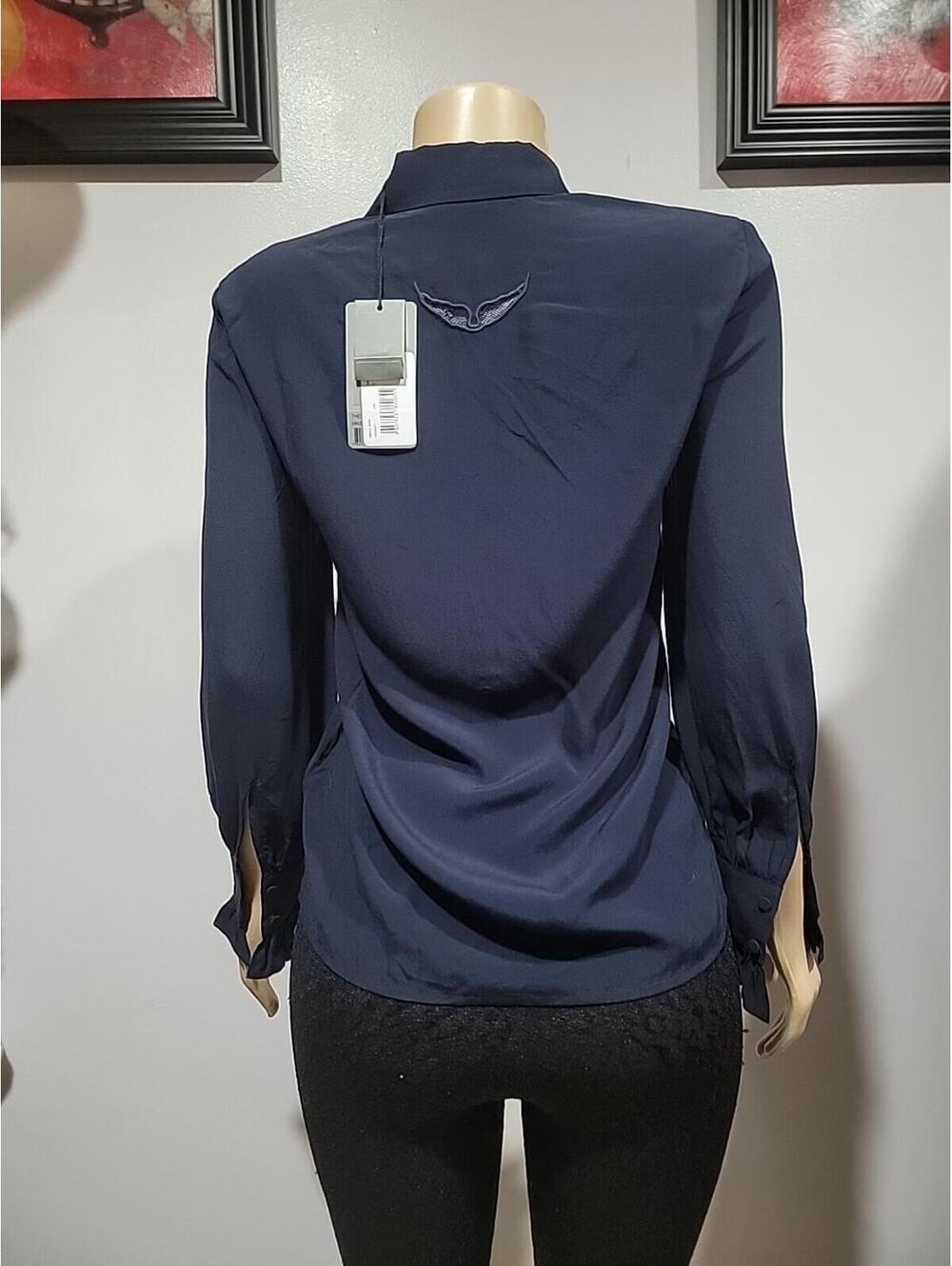 Zadig & Voltaire Thely Soft Women's Top XS Navy Long Sleeve Blouse NWT $298 #C - Picture 8 of 9